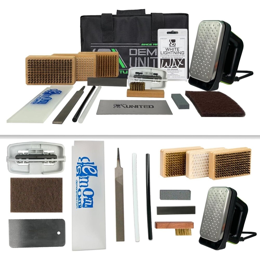 Demon Complete Ski & Snowboard Tune Kit w Slide Iron, Wax & Brush & File w Bag